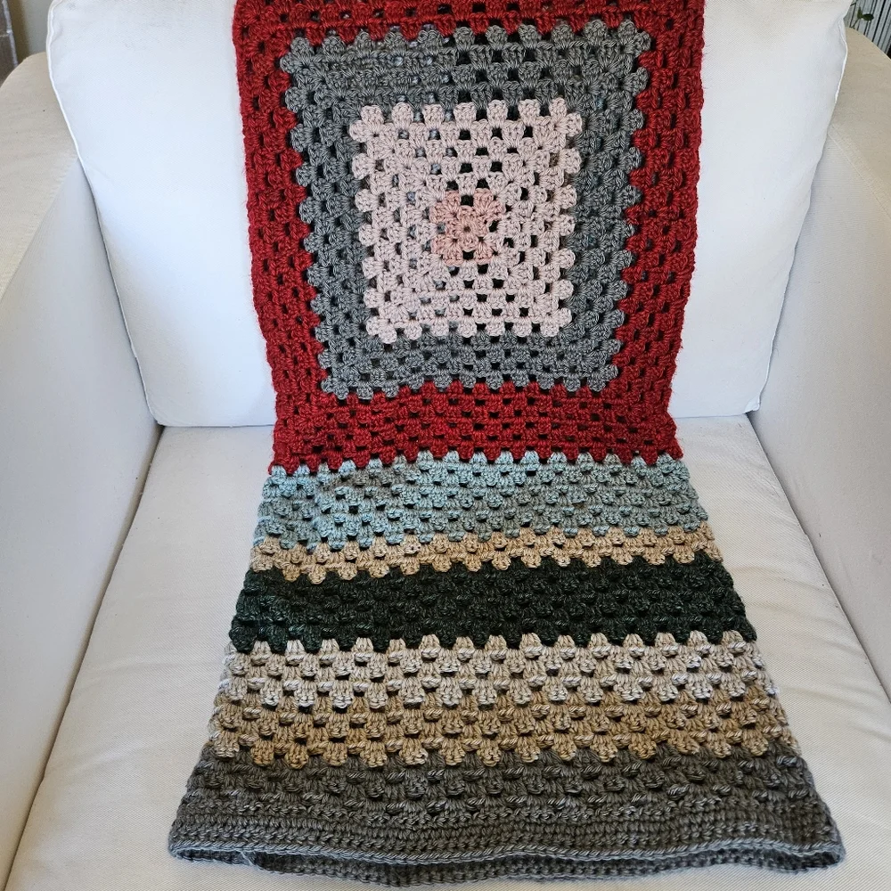 Handmade Granny Square Blanket Red, Pink, Tan, Grey, Green 100% Washable Acrylic
